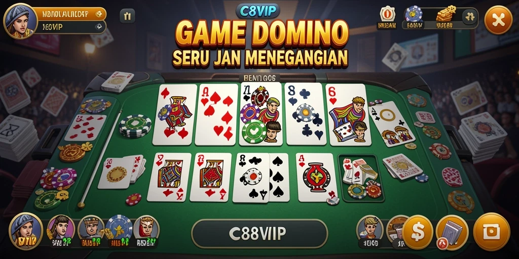 Tampilan gameplay C8VIP yang penuh aksi dengan kartu Domino.
