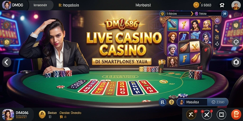 Tampilan gameplay DMD686 menunjukkan dealer langsung yang interaktif dan suasana kasino yang hidup.