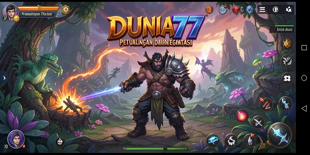 Tangkapan layar gameplay DUNIA77 menampilkan aksi petualangan yang mendebarkan.