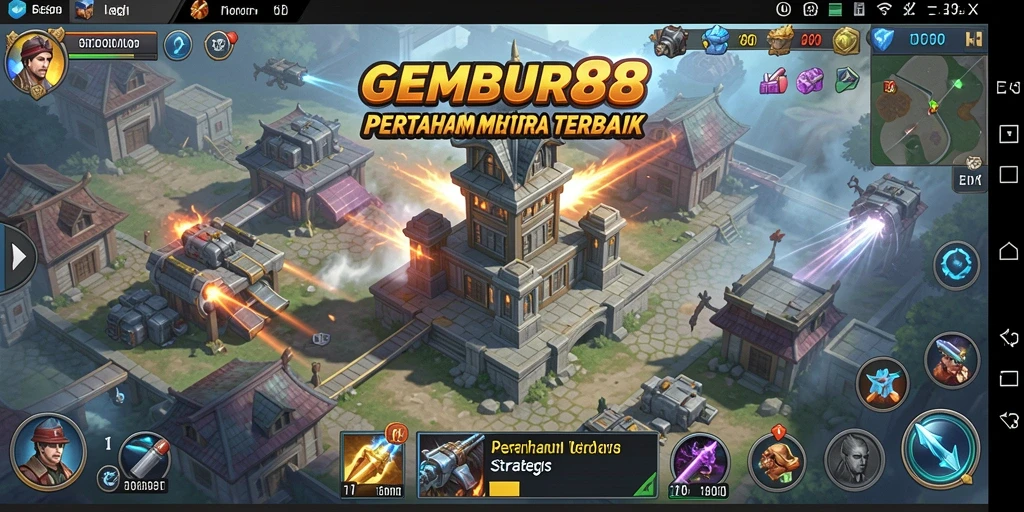 Screenshot gameplay GEMBUR88 yang menunjukkan aksi pertahanan menara yang seru.