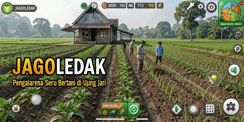 Tampilan gameplay JAGOLEDAK yang menawan dengan aktivitas bertani.