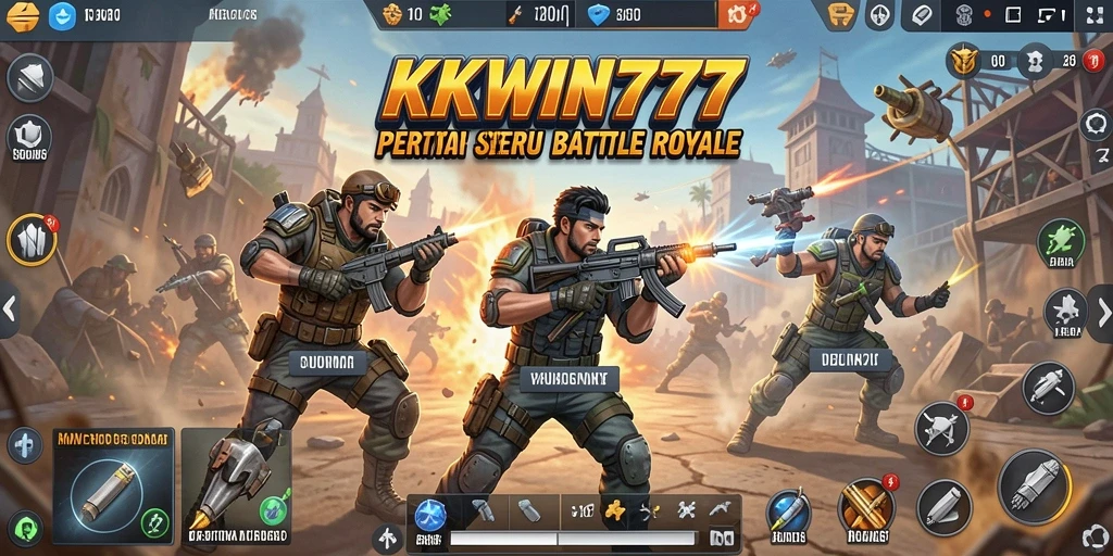 Tangkapan layar utama KKWIN777 menunjukkan aksi seru dalam pertempuran Battle Royale.