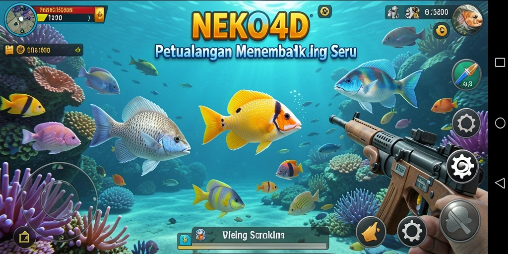 Tampilan gameplay seru dalam NEKO4D saat menembak ikan.