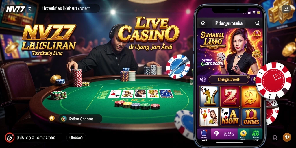 Screenshot gameplay NV77 menampilkan dealer langsung dan interaksi pemain.