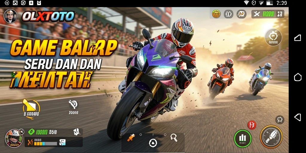 Screenshot gameplay OLXTOTO dengan balapan yang mendebarkan.