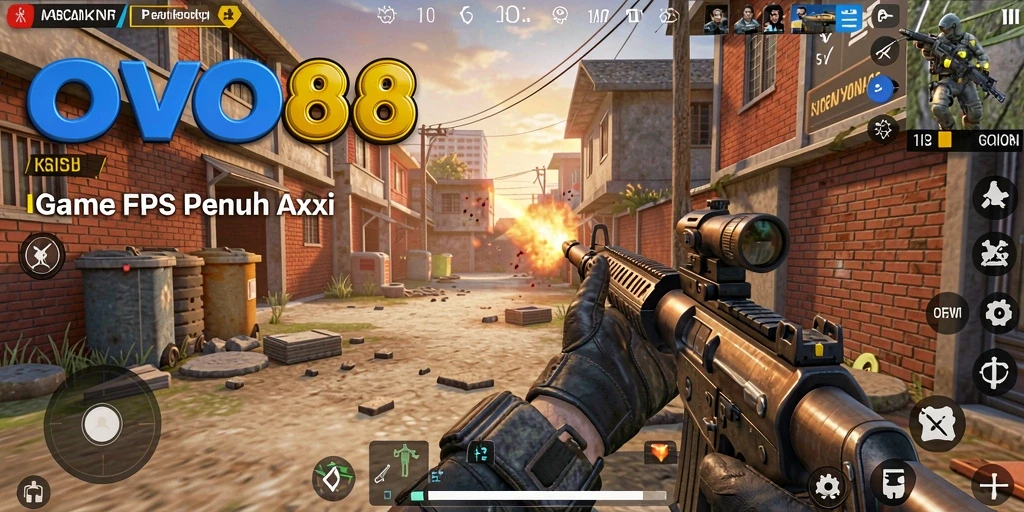 Tampilan gameplay OVO88 yang intens dan penuh aksi FPS.