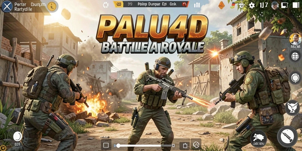 Screenshot PALU4D memperlihatkan pertempuran Battle Royale yang intens.