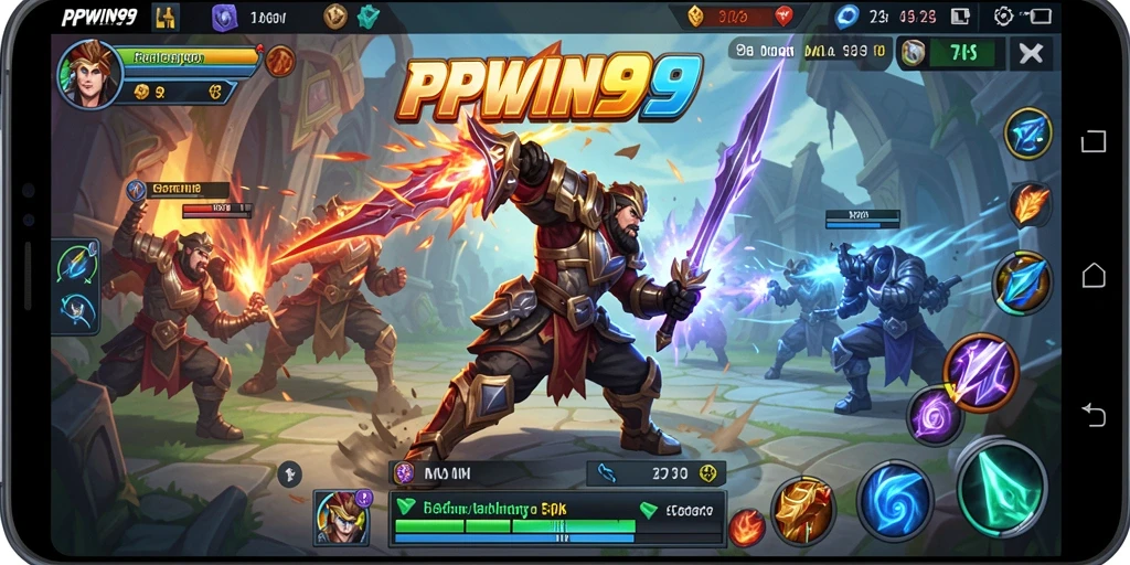 Screenshot PPWIN99 menampilkan aksi pertempuran seru dalam pertandingan MOBA.