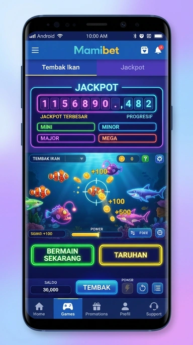 Tampilan utama aplikasi mamibet dengan berbagai pilihan menu.